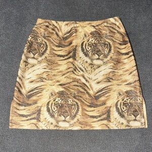 American Deadstock Tiger Print Mini Skirt in Gold and Brown (XS)
